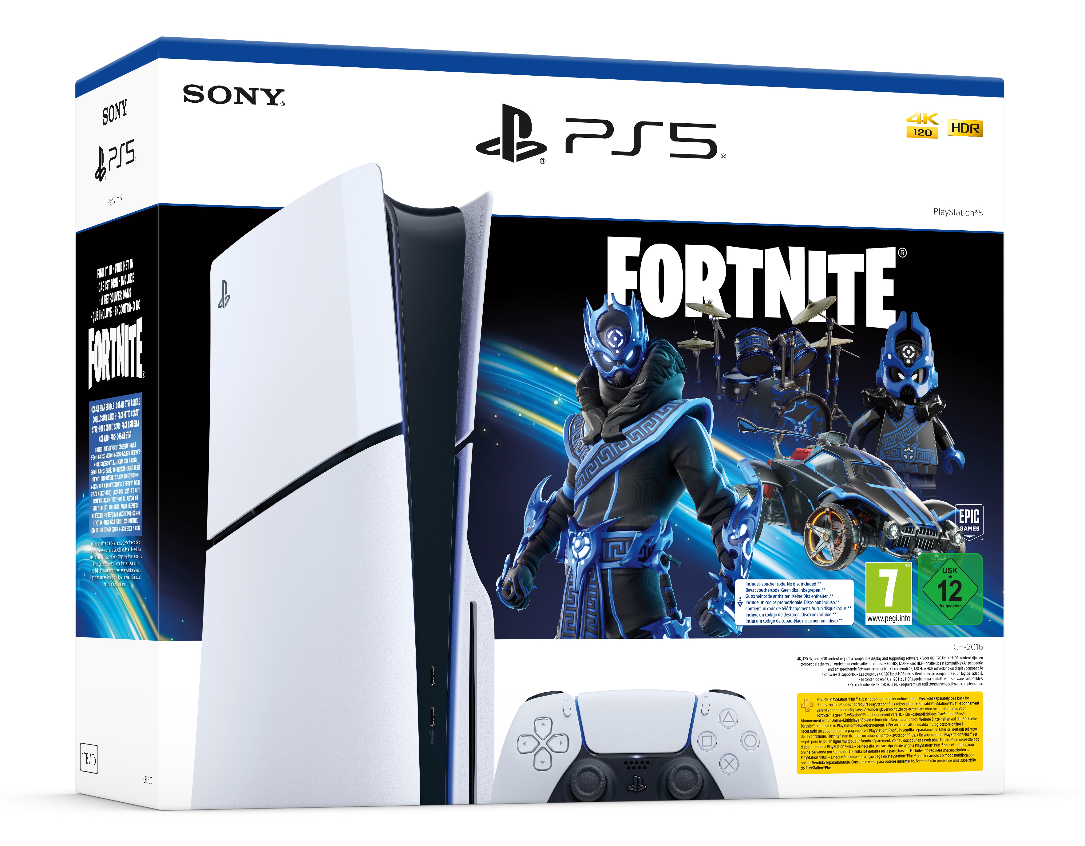 Image of Sony ps5 slim disc cobalt star fortnite bundle